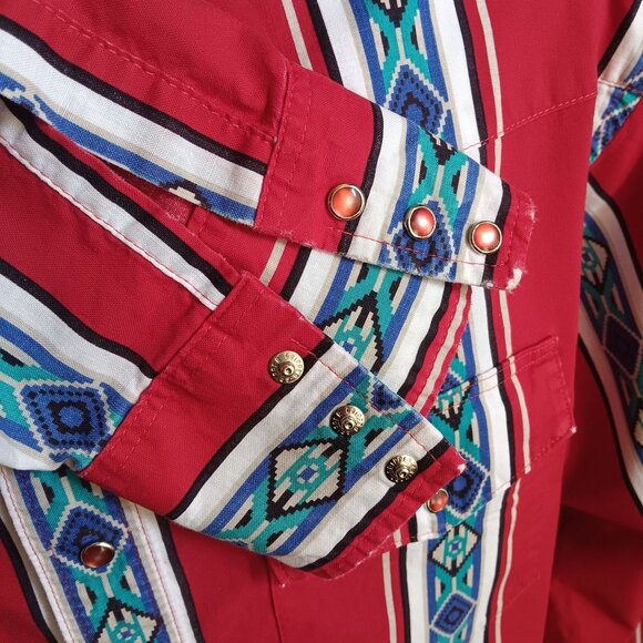 XL Vintage Mens Western Shirt Wrangler Geometric Aztec Mexican Cowboy 1990's - Picture 4 of 7